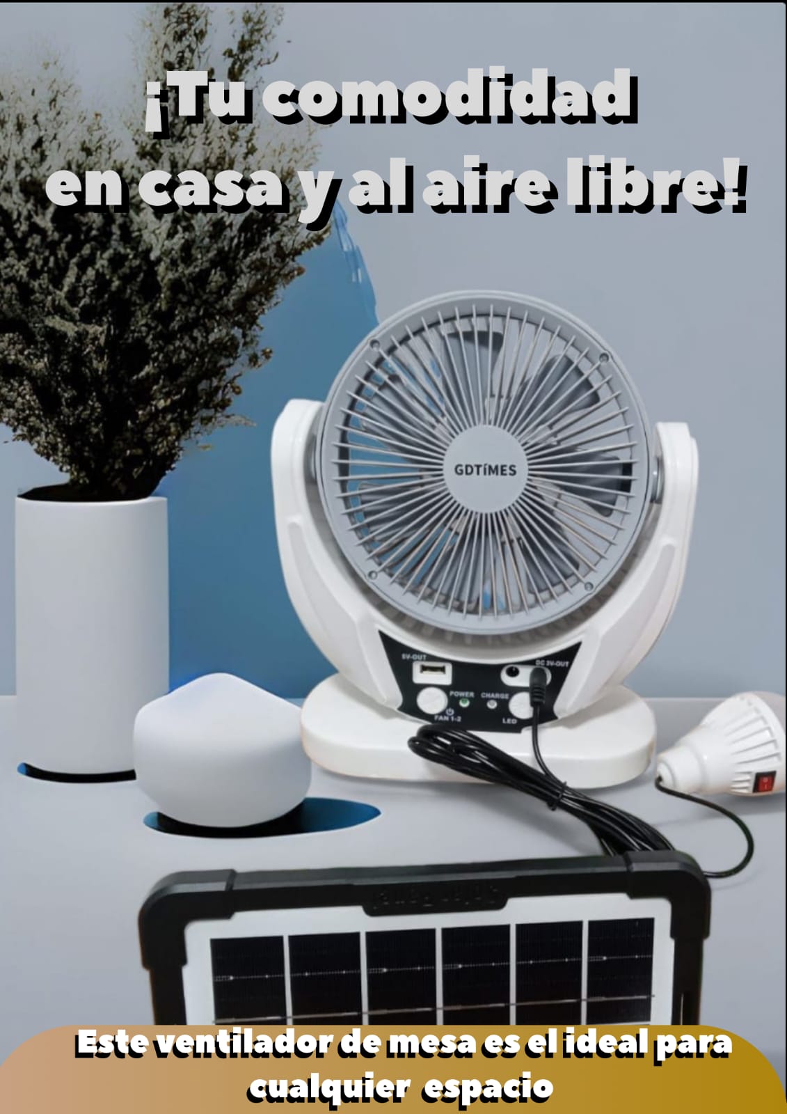 Ventilador Portatil Recargable Panel Solar